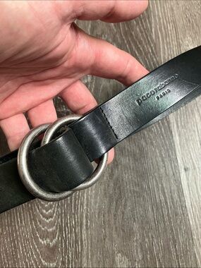 Paco Rabanne Black Leather Belt with Dual Silver Rings